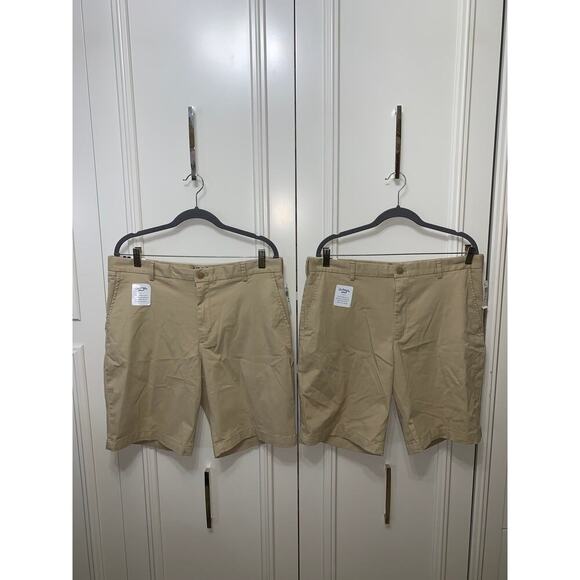 NWT Set of 2 IZOD Men's Beige Chino Shorts Size 34‎ Flat Front Stretch Casual - Picture 1 of 9
